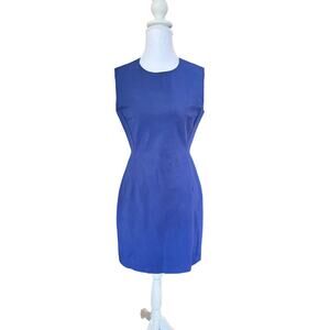 Theory Blue Fitted Stretch Sheath Dress Capsule Closet Zip Office Wear Size 4